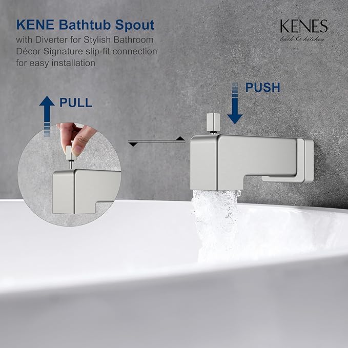 KENES Brushed Nickel Tub Shower Faucet Set Complete, Tub and Shower Trim Kit with 10-Inch Rain Shower Head, Square Shower System, KE-6024A (Shower Valve Included)