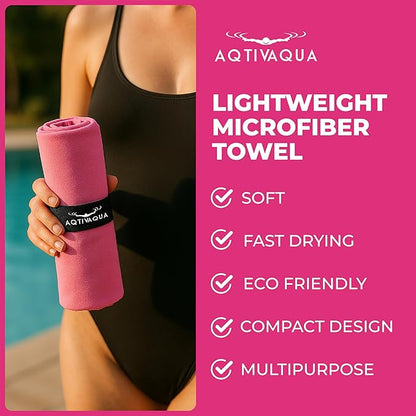 AqtivAqua Quick Dry Towel - Lightweight Microfiber Travel Towel w/Bag - Fast Drying Towel Set for Camping, Beach, Pool, Gym, Backpacking, Sports, Yoga & Swim Use, Hiking (Pink, M:24"x40")