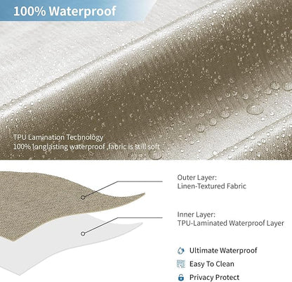 2-in-1 Waterproof Extra Long Fabric Shower Curtain or Liner,Linen Textured,96 Inch Breathable TPU & Washable Bathroom Shower Curtain Set with 12 Plastic Hooks,Modern,72"x96" Khaki