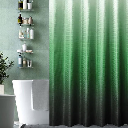 Gibelle Emerald Green Shower Curtain, Ombre Shower Curtains for Bathroom, Waffle Weave Textured Fabric Shower Curtain Set with Hooks, Water Repellent and Machine Washable, 72 x 72
