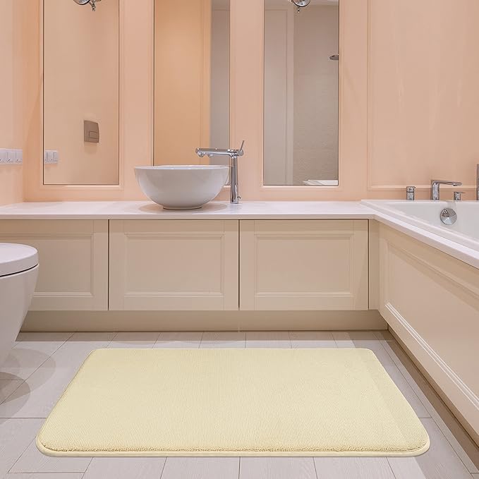 American Soft Linen 21x32 Fluffy Foamed Slip Reducer Bath Rug, Machine Washable Area Bath Mat Rugs for Bathroom, Beige
