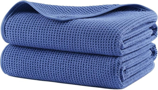 POLYTE 380 GSM Microfiber Oversize Quick Dry Lint Free Waffle Bath Towel for Body, 60 x 30 in, Set of 2
