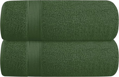 Belizzi Home Cotton 2 Pack Oversized Bath Towel Set 28x55 inches, Large Bath Towels, Ultra Absorbant Compact Quickdry & Lightweight Towel, Ideal for Gym Travel Camp Pool - Olive Green