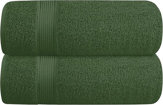 Belizzi Home Cotton 2 Pack Oversized Bath Towel Set 28x55 inches, Large Bath Towels, Ultra Absorbant Compact Quickdry & Lightweight Towel, Ideal for Gym Travel Camp Pool - Olive Green