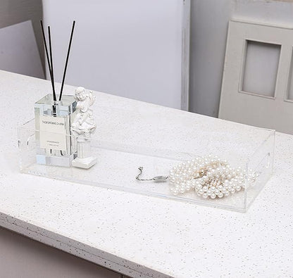 IEEK Toilet Paper Basket,Acrylic Toilet Paper Holder with Storage Modern Bathroom Tray with Handle and Non-Slip Mats for Toilet Tank Top Decorative,Clear Vanity Tray for Home Decor…