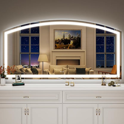 Hasipu 72" x 36" Arch LED Bathroom Mirror, Frontlit Wall-Mounted Vanity Mirror with Lights, Defogging, Smart Touch, Dimmable 3 Color Modes, Safety Shatterproof Glass Coating