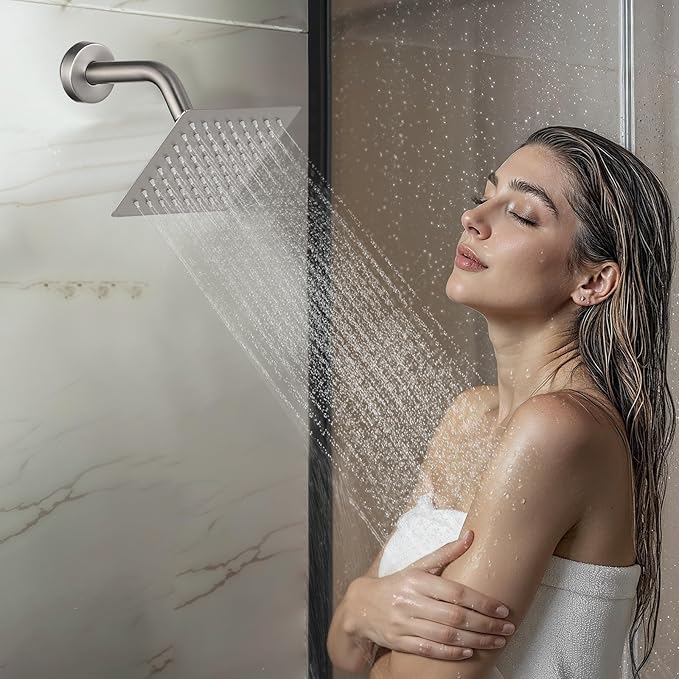 VEVOR Shower Faucet Set, 10 Inch Ceiling Mount Rainfall Shower System with 6 Inch Wall Mount Head and 2 in 1 Handheld Spray, Rotatable 3-Function Dual Rain Head Brass Valve & Trim Kit, Brushed Nickel