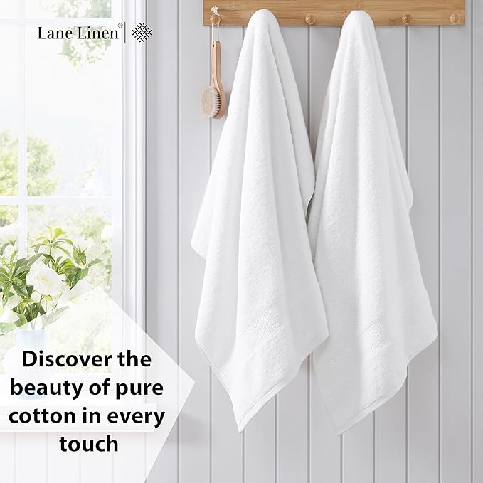 Lane Linen 100% Cotton 4 Pack Bath Sheets (35"x66") - Ring Spun, Extra Large Towel Sets - Quick Drying, Soft, Low lint & Highly Absorbent - Premium Quality Oversized Daily Use Bathroom Towels - White