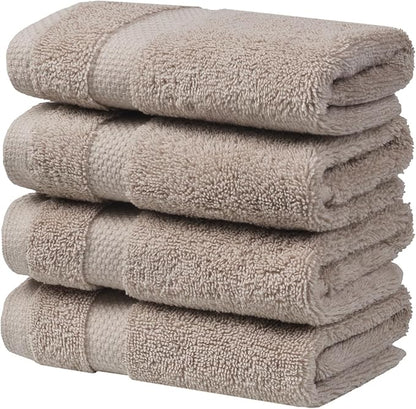 SOFE H&L | Olea Towel Set | 100% Cotton Premium Turkish Towels for Bathroom | Soft, Absorbent, Durable (Sand, Set of 4 - Washcloth)