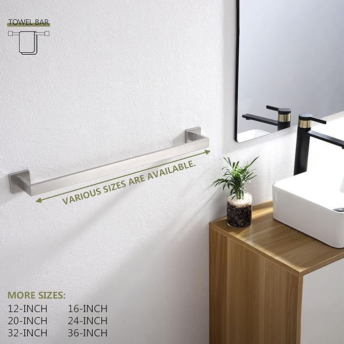 KOKOSIRI 24-Inch Single Towel Bar, Bathroom Kitchen Towel Holder, Wall Mounted Stainless Steel Towel Rack 2 Pack, Brushed Nickel, B4003BR-L24-P2