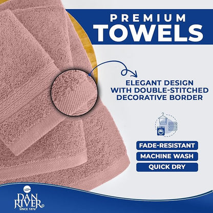 DAN RIVER 8 PC Luxury Bath Towels for Bathroom, 2 Bath, 2 Hand, and 4 Wash Cloths, 600 GSM 100% Ring Spun Cotton Towel Set, Highly Absorbent, Gym, Hotel, and Spa, Dusty Rose