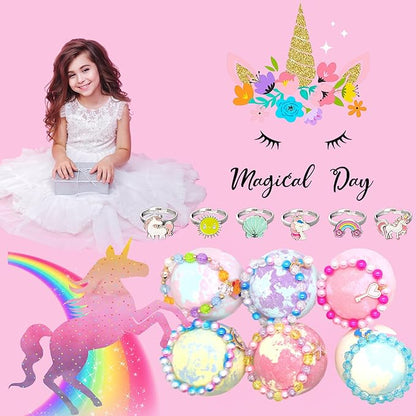 Unicorn Bath Bombs with Surprise Inside for Kids Girls, Bath Bombs Surprise Birthday Gifts Unicorn Gifts for Kids Girls with Jewelry Toys Inside