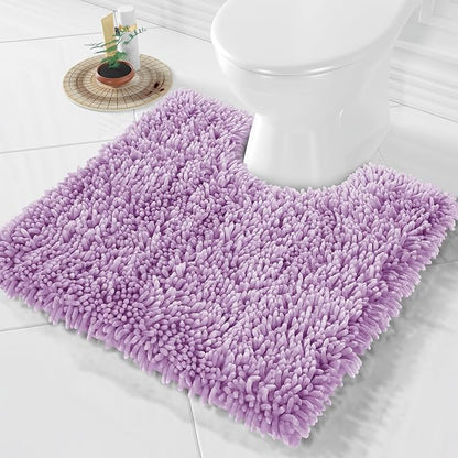 Yimobra Toilet Rugs U Shaped Washable, Extra Thick Soft Absorbent Chenille Contour Bathroom Rugs for Toilet 24x24 Inch, Quick Dry Non Slip Toilet Mat for Bath Floor, Lilac