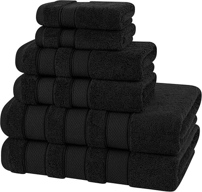 American Soft Linen Salem Turkish Bath Towel Set, 100% Cotton 600 GSM 6 Piece Towels for Bathroom, 2 Bath Towels 2 Hand Towels 2 Washcloths, Black