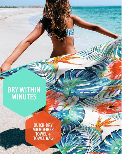 VENTURE 4TH Microfiber Beach Towel: Quick-Dry, Compact, Sand-Free, Absorbent, Sandproof and Lightweight - Perfect for Camping, Beach, and Roadtrips (Tropical Heat Design | 35x78 inches)