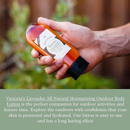 Victoria's Lavender All Natural Moisturizing Body Lotion with Essential Oils - Body Lotion for Skin Protection - Outdoor & Leisure Activities - Backpackers, Campers, Hikers - Made in USA - 4 oz