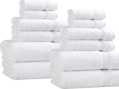 Superior Egyptian Cotton 12-Piece Towel Set, Assorted Towels for Home Bathroom, Guest Bath Decor Essentials, Includes 4 Bath, 4 Hand, 4 Face Towels/Washcloths, Quick Dry, Absorbent - White