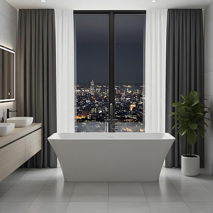 Freestanding Bathtub 59 Inch Compact Acrylic Soaking Tub with Chrome Drain, Stand Alone Bath Tub for Bathroom, Oval Design for Small Space, Modern White Tub for Home Relaxation