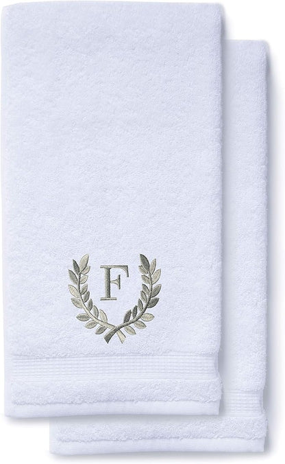 Decorative and Monogrammed Hand Towels for Bathroom Kitchen Makeup | Personalized Gift for Wedding-Bridal | Roman Font Custom Luxury Turkish Towel | Spa Collection, Oversized, 16 X 30 Inch, Set of 2