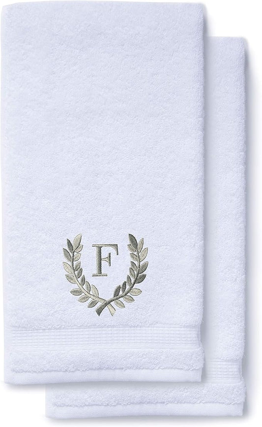 Decorative and Monogrammed Hand Towels for Bathroom Kitchen Makeup | Personalized Gift for Wedding-Bridal | Roman Font Custom Luxury Turkish Towel | Spa Collection, Oversized, 16 X 30 Inch, Set of 2