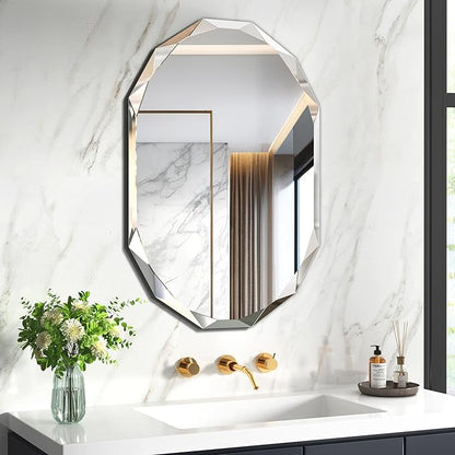 Silver Wall Mirror-Beveled Edge Frameless Mirror for Bathroom, Vanity, Bedroom, Rectangle Mirrors（19.5X27.6inch）