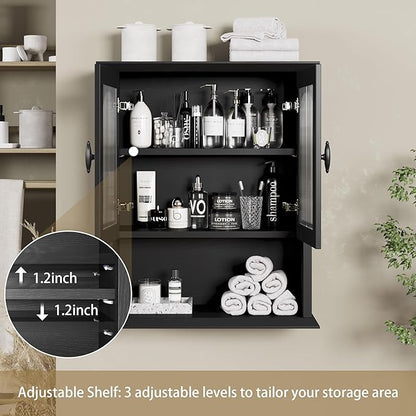 CJL Bathroom Wall Cabinet with Fluted Door, 18.9'' x 23.6'' Medicine Cabinet, Over The Toilet Storage Cabinet, Black