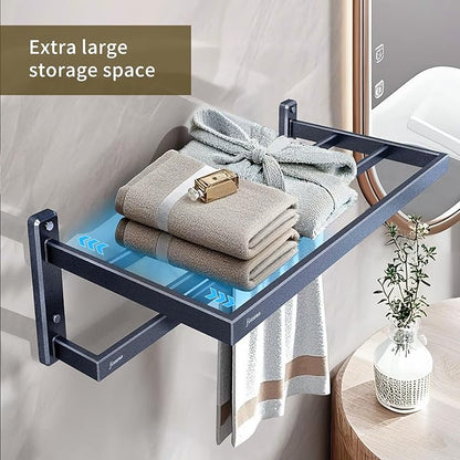 Bathroom Towel Rack, 24 Inch Towel Holder with Double Towel Bar, Aluminum Alloy Square Modern Hotel Style Wall Mounted Bathroom Shelf Organizer