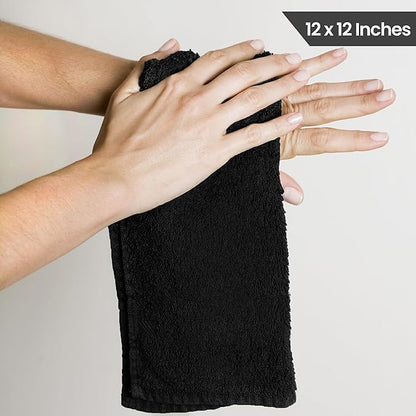 Utopia Towels 24 Pack Cotton Washcloths Set, 100% Ring Spun Cotton, Premium Quality Flannel Face Cloths, Highly Absorbent and Soft Feel Fingertip Towels, Black, White