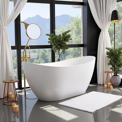 60" Acrylic Freestanding Bathtubs, High-back Stand Alone Tub, Soaking Tubs for Bathroom, Integrated Overflow and Drain, cUPC Certified, Gloss White