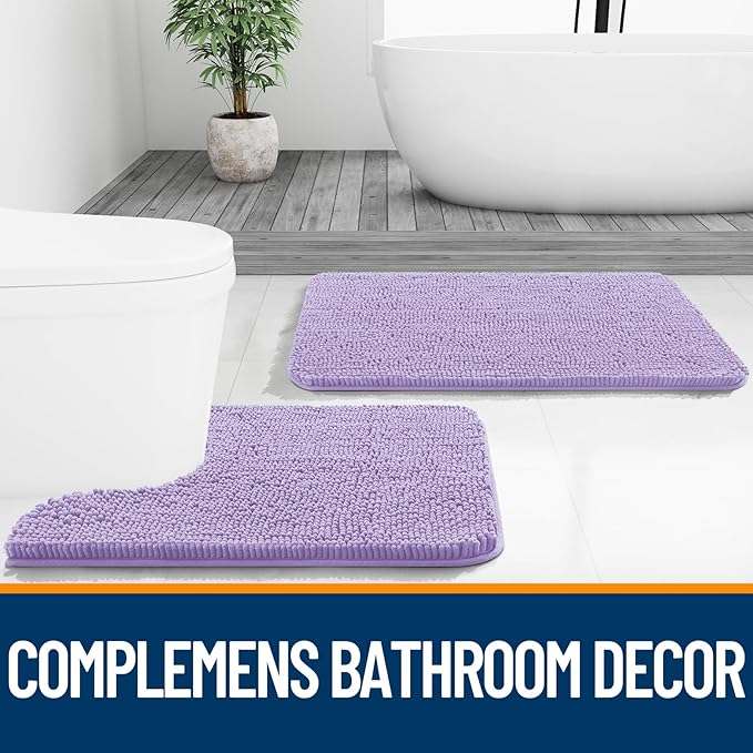 OLANLY Bathroom Rugs 59x35, Extra Soft Absorbent Chenille Bath Rugs, Rubber Backing Quick Dry, Machine Washable Bath Mats for Bathroom Floor, Tub and Shower, Home Decor Accessories, Lavender