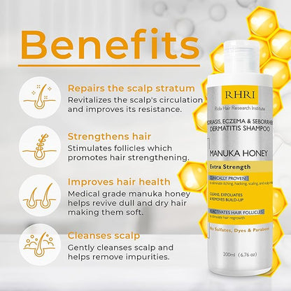 Psoriasis Shampoo for Men & Women | Itchy Scalp Treatment with Manuka Honey | Best for Eczema, Seborrheic Dermatitis, Ringworm & Folliculitis Scalp Treatment