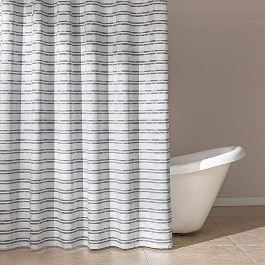 Amazon Basics Geometric Jacquard Fabric Shower Curtain for Bathroom, Lightweight, Waterproof and Washable, 72" W x 78" L, Grey Striped