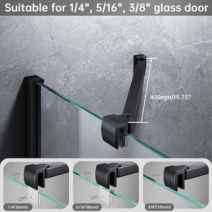 Frameless Shower Door Support Bar, Stainless Steel Wall-to-Glass Support Arm to Fixed Shower Glass Panel, for 1/4"-3/8" (6-10 mm) Door, 180° Pivot & Stow-Flat Mode (Matte Black, 15.8-inch(400mm))