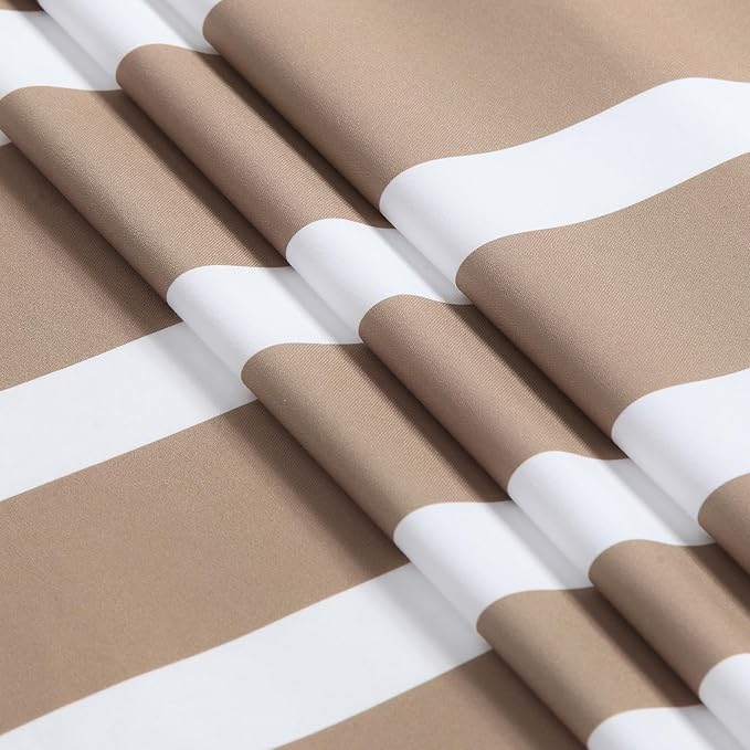 Beige and White Striped Shower Curtain 72x72 Inches, Waterproof Fabric with Modern Gradient Lines, 12 Rustproof Grommets & Weighted Hem