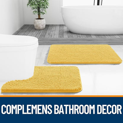 OLANLY Bathroom Rugs 24x16, Extra Soft Absorbent Chenille Bath Rugs, Rubber Backing Quick Dry, Machine Washable Bath Mats for Bathroom Floor, Tub and Shower, Home Decor Accessories, Yellow