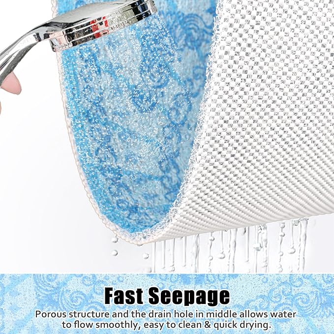 Square Shower Mat Non Slip: 31x31 Inch Extra Large Shower Floor Mat with Drain Hole in Middle - Soft PVC Loofah Bath Mat for Shower - Anti Slip Shower Stall Mat for Elderly and Kids
