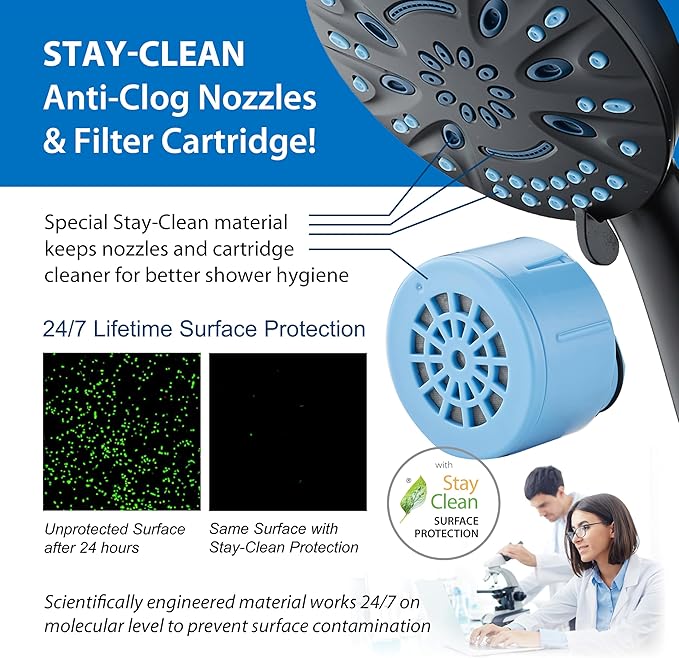 AquaCare Magneton 8-setting Magnetic Docking Hand Shower with Built-in Shower Filter - ON/OFF Filtration Modes, Instant Cartridge Reload, Stay-Clean KDF Cartridge, 6 ft. Steel Hose, Matte Black