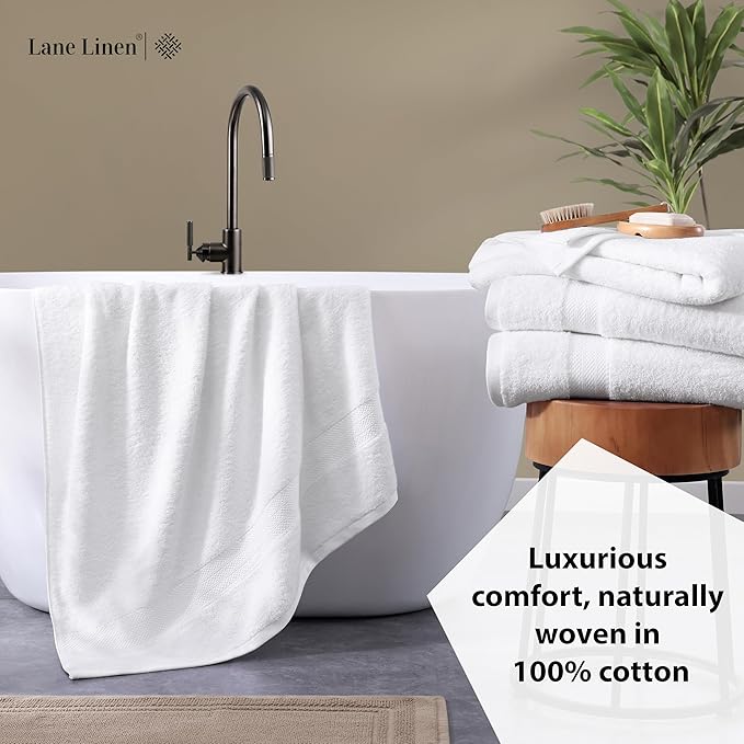 LANE LINEN Set of 4 Bath Towel (28"x54") - 100% Ring Spun Cotton - Turkish Cotton Towels for Bathroom - Quick Drying, Highly Soft & Absorbent Shower Towel Set - Hotel & Spa Quality - White Towel Set