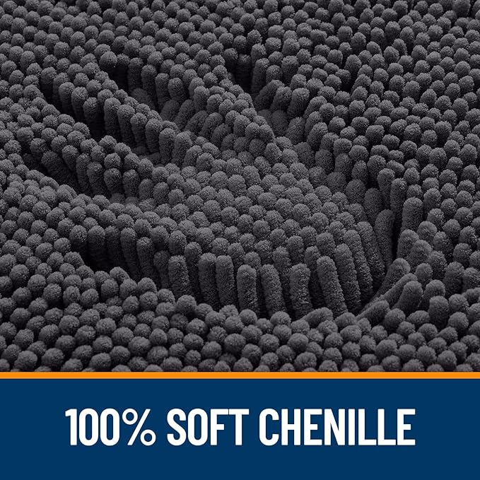 OLANLY Bathroom Rugs Sets 2 Piece, Soft Absorbent Chenille Bath Mats and U-Shaped Contour Toilet Mat Area Rug Set, Machine Washable Bath Carpet, Home Decor Accessories(24"x16"+24"x20", Dark Grey)