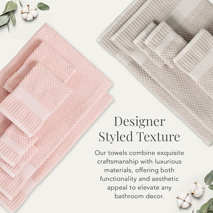 NY Loft 100% Cotton Towel Set 6 Piece Towel Set | Super Soft & Absorbent Quick-Dry 2 Bath Towels 2 Hand Towels & 2 Washcloths |Textured and Durable Cotton | 6 Piece Set, Light Taupe