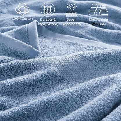 Lane Linen Bath Towel Set - 24 Pcs - Made From 100% Ring Spun Cotton - Quick Dry, Soft & Absorbent - 2 Bath Sheet, 4 Fingertip, 4 Bath, 6 Hand Towels, 8 Washcloth - Multipurpose Towels - Cerulean Blue
