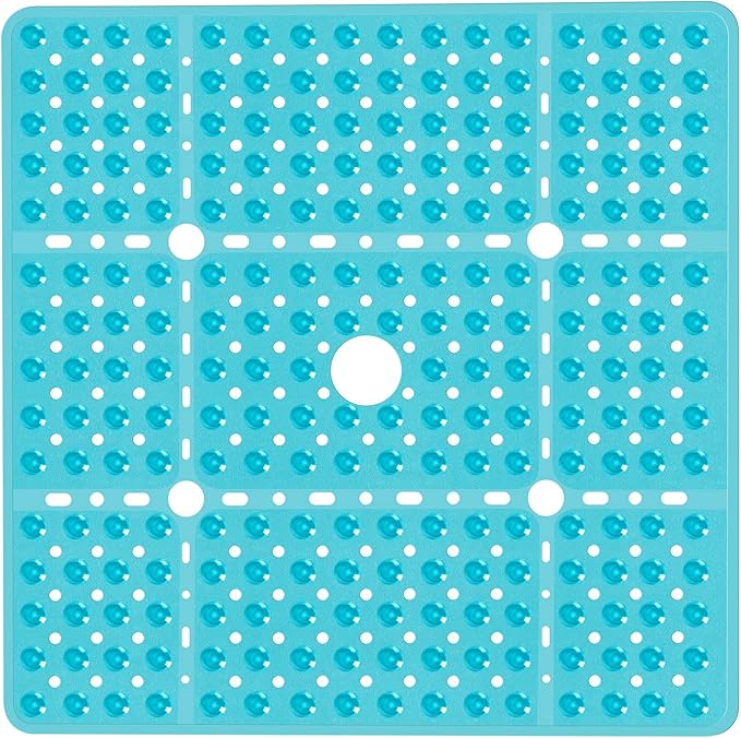 Large Clear Green Square Shower Mat Non Slip 27 x 27 Inches, Square Bath Tub Mat for Inside Shower Bathroom Floor, Shower Stall Mats with Big Suction Cup Drain Hole, Easy Washable, BPA-Free