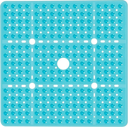 Large Clear Green Square Shower Mat Non Slip 27 x 27 Inches, Square Bath Tub Mat for Inside Shower Bathroom Floor, Shower Stall Mats with Big Suction Cup Drain Hole, Easy Washable, BPA-Free