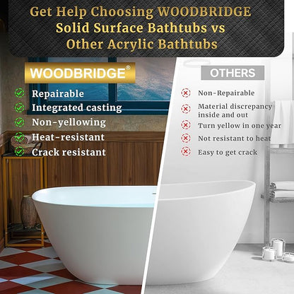 WOODBRIDGE 67" L x 32-5/8" W Luxury Contemporary Solid Surface Stone Resin Freestanding Bathtub in Matte White