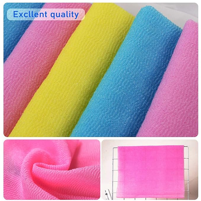 ARCH&M Exfoliating Washcloth Body Scrubber - 3 Pack Japanese Korean Spa Style Bath Towel for Dead Skin Removal, Extra Long 35” Back Scrubber with Premium Nylon Mesh for Smooth Glowing Skin (Gray x 3)