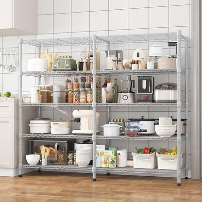 Homdox Heavy Duty Metal Shelves for Storage, 5 Tier Storage Racks and Shelving, Adjustable Wire Shelving Unit, Garage Rack Pantry Shelves Kitchen Shelving, 18"x72"x72", Silver Gray