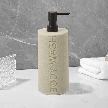 Resin Tan Sandstone Body Wash Engraved Bottle Refillable Pump Dispenser, Durable Waterproof Resin Construction for Bath, Shower - Tan Sandstone, ORB Pump