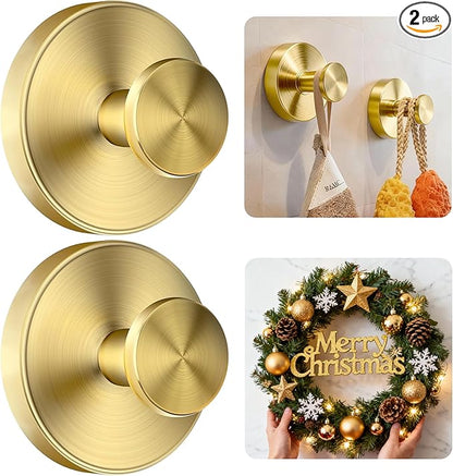 luckin smile Suction Cup Hooks for Shower, No-Drill Removable Towel Hook for Bathrooms, Shower Hooks, Suitable for Bathrooms, Kitchens, Windows, Glass, Powerful Suction Cup Hook (2, Gold)