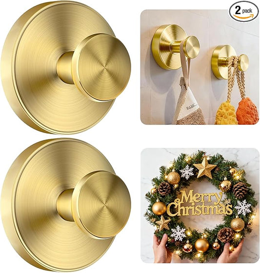 luckin smile Suction Cup Hooks for Shower, No-Drill Removable Towel Hook for Bathrooms, Shower Hooks, Suitable for Bathrooms, Kitchens, Windows, Glass, Powerful Suction Cup Hook (2, Gold)