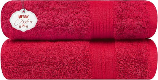 Ample Decor Bathroom Hand Towel 18 X 28 Inch 600 GSM 100% Cotton, Premium Soft Absorbent - 2 Pcs - Christmas Red